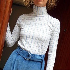 Mr. Larkin Pippa Top Blue Grid Turtleneck‎ Women’s Size Small